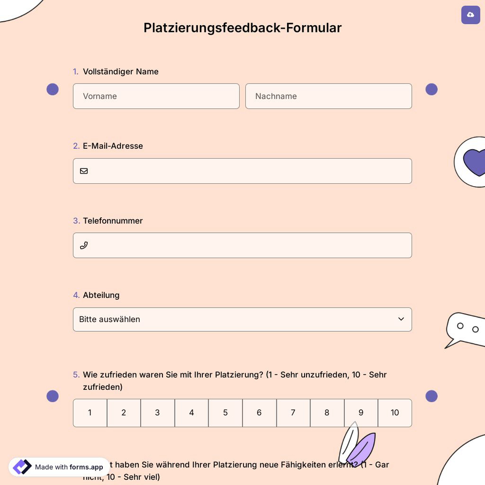 Platzierungsfeedback-Formular