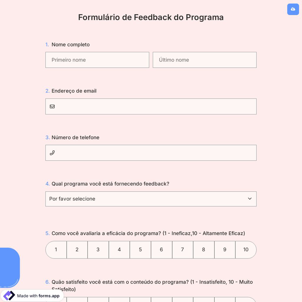 Formulário de Feedback do Programa