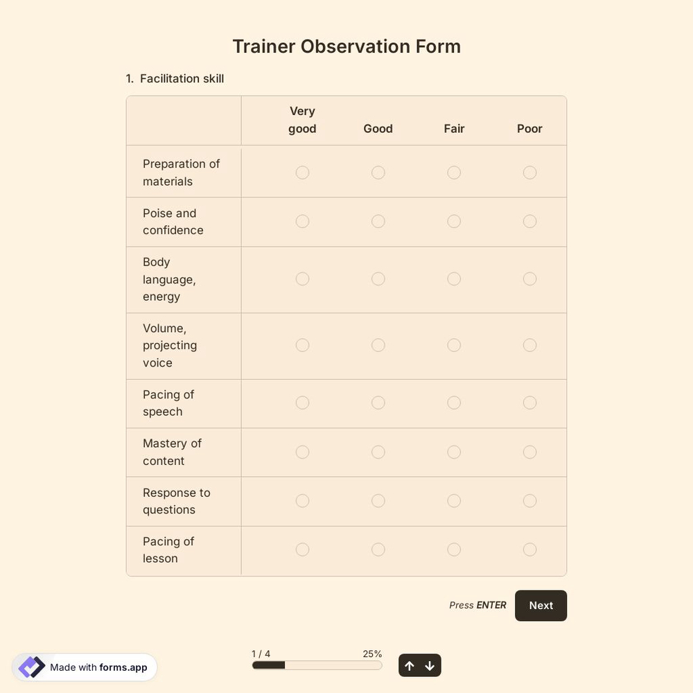 Trainer Observation Form
