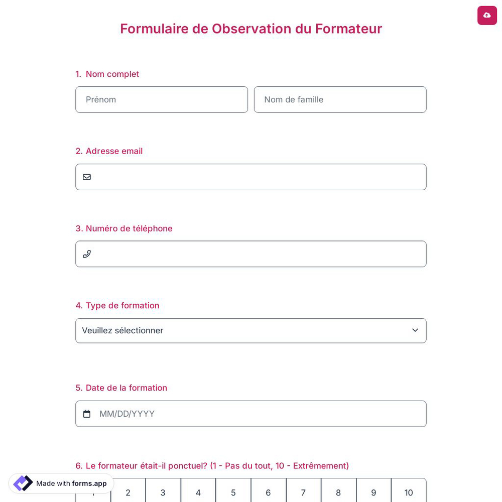 Formulaire de Observation du Formateur
