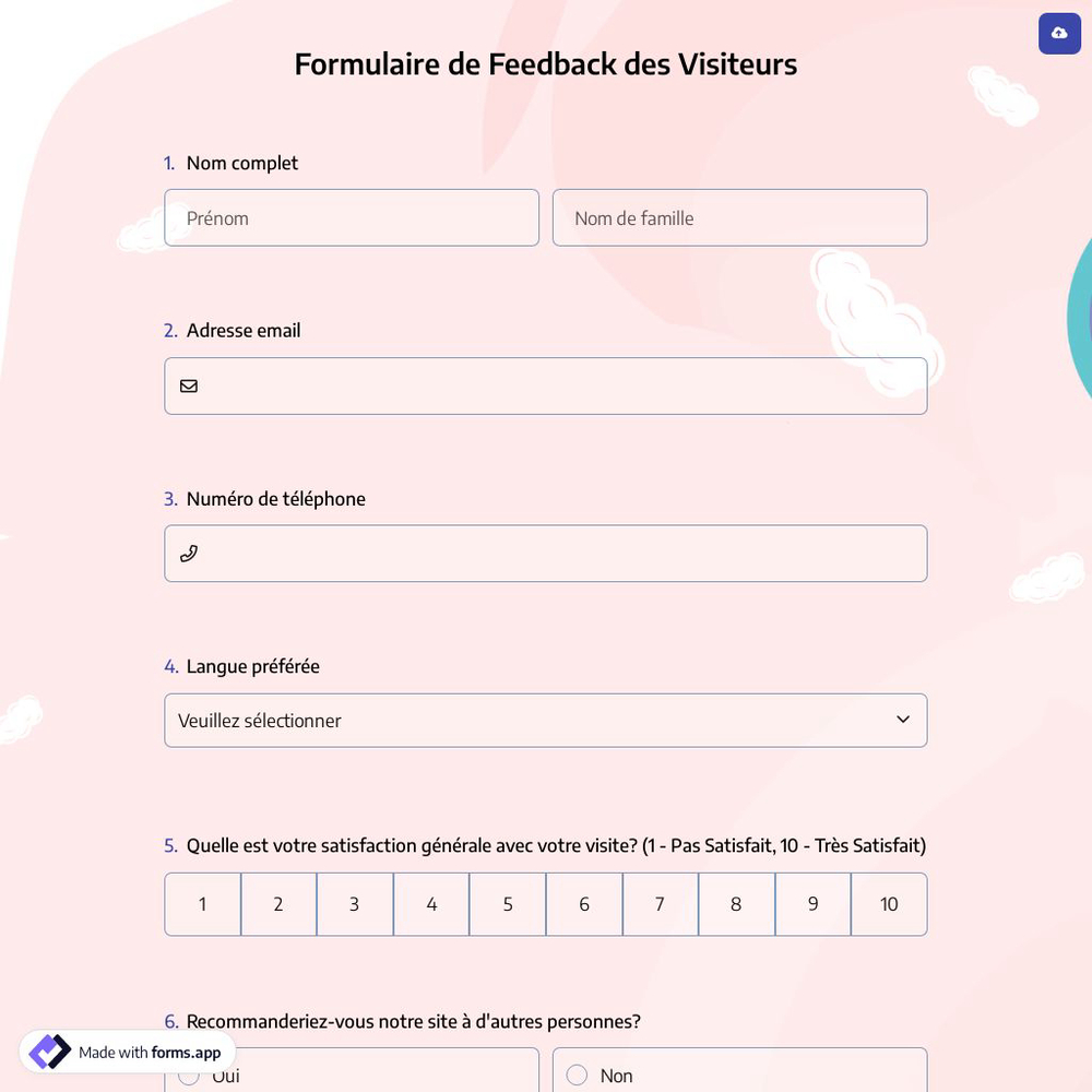 Formulaire de Feedback des Visiteurs