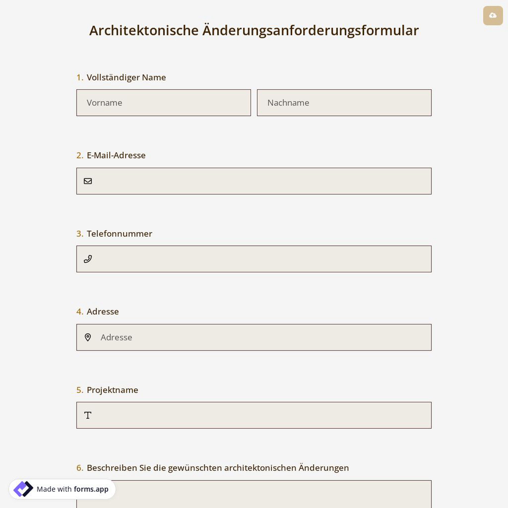 Architektonische Änderungsanforderungsformular