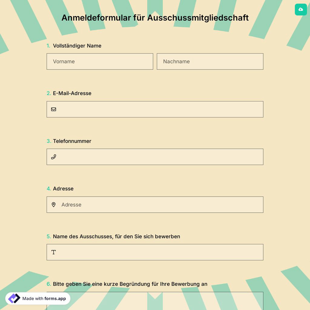 Anmeldeformular für Ausschussmitgliedschaft