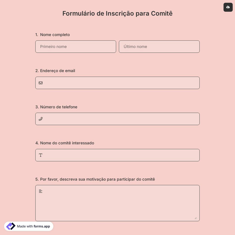 Formulário de Inscrição para Comitê