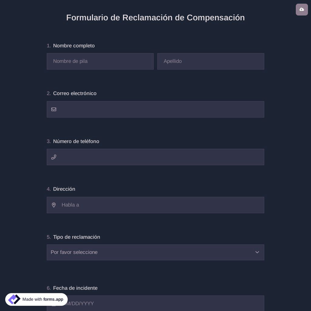 Formulario de Reclamación de Compensación