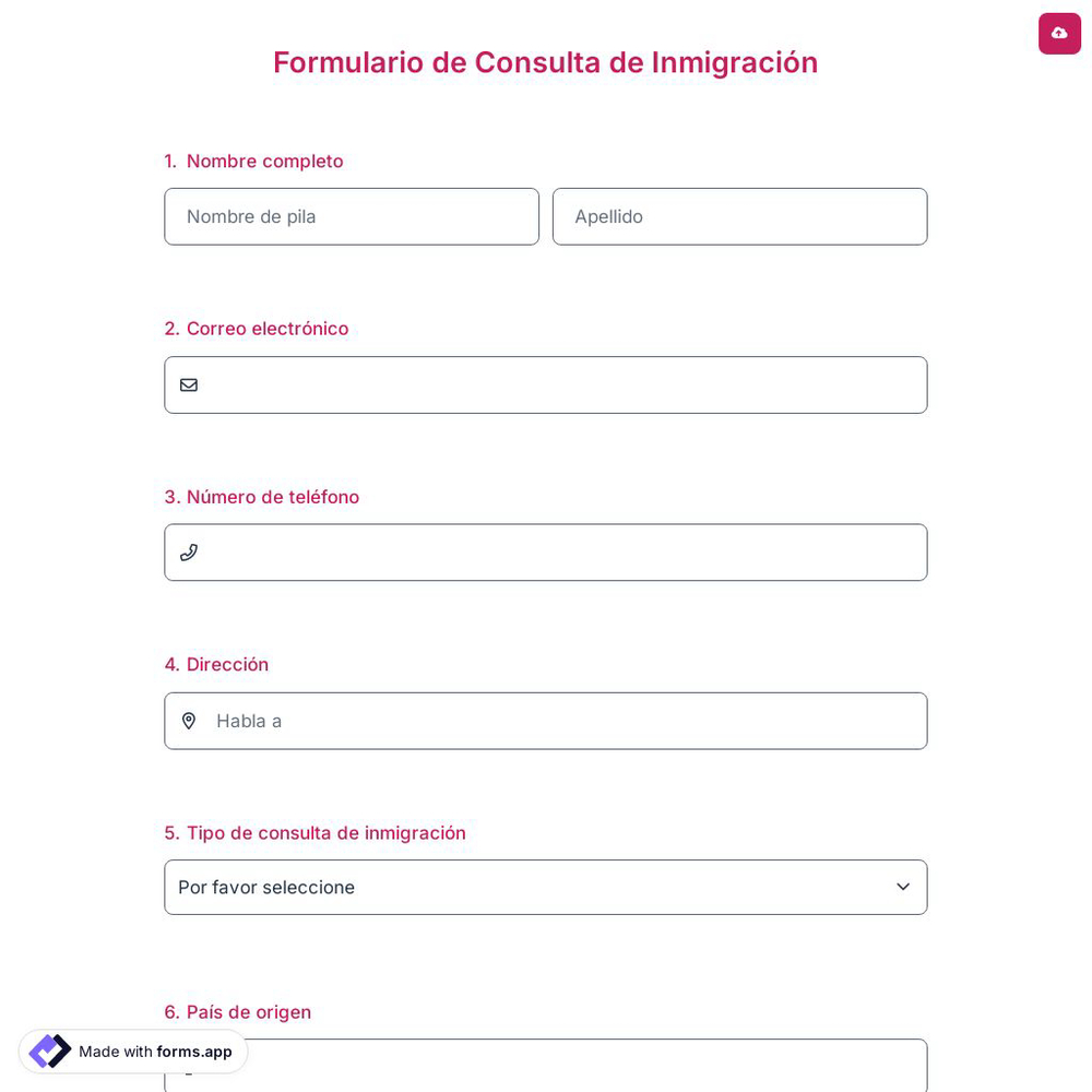 Formulario de Consulta de Inmigración