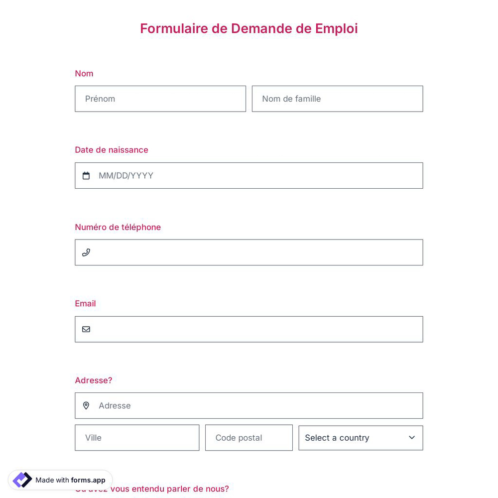 Formulaire de Demande de Emploi
