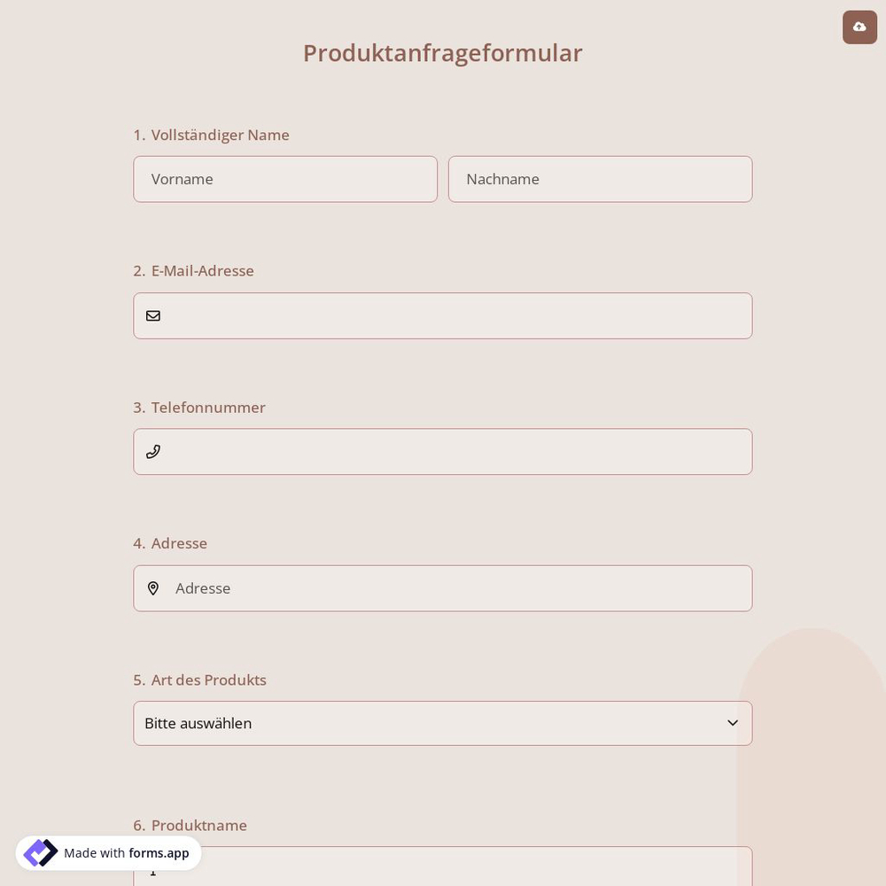 Produktanfrageformular