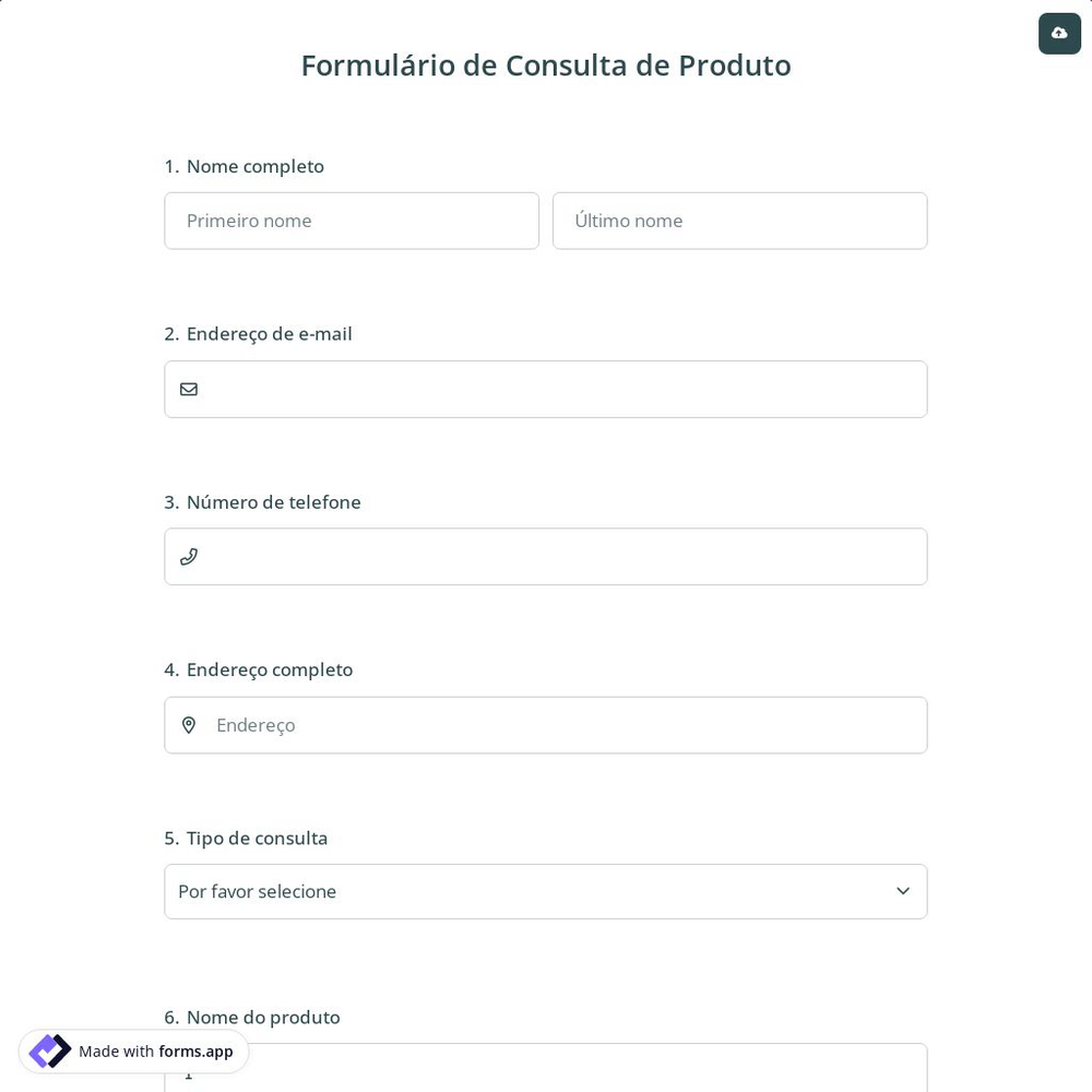 Formulário de Consulta de Produto