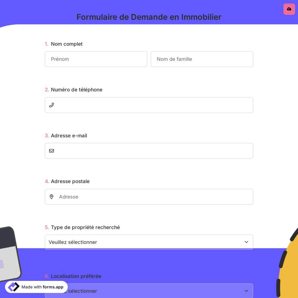 Formulaire de Demande en Immobilier
