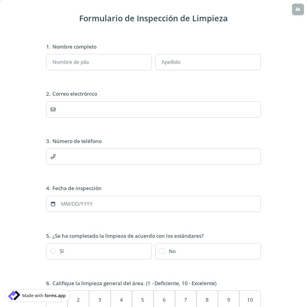 Formulario de Inspección de Limpieza