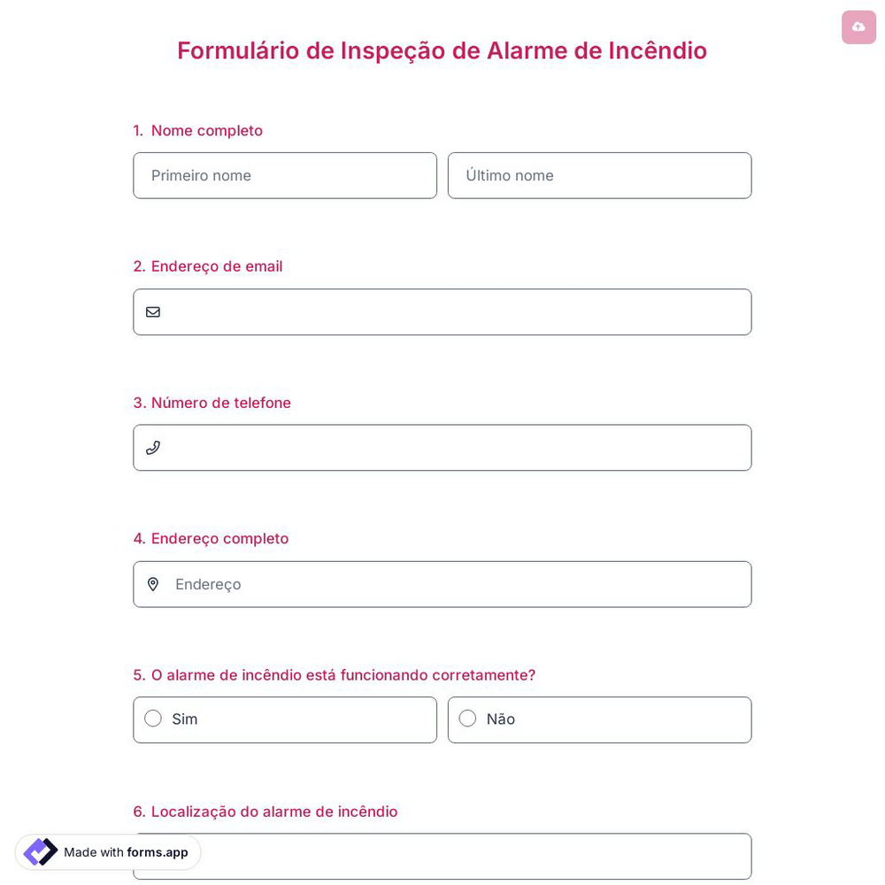 Formulário de Inspeção de Alarme de Incêndio