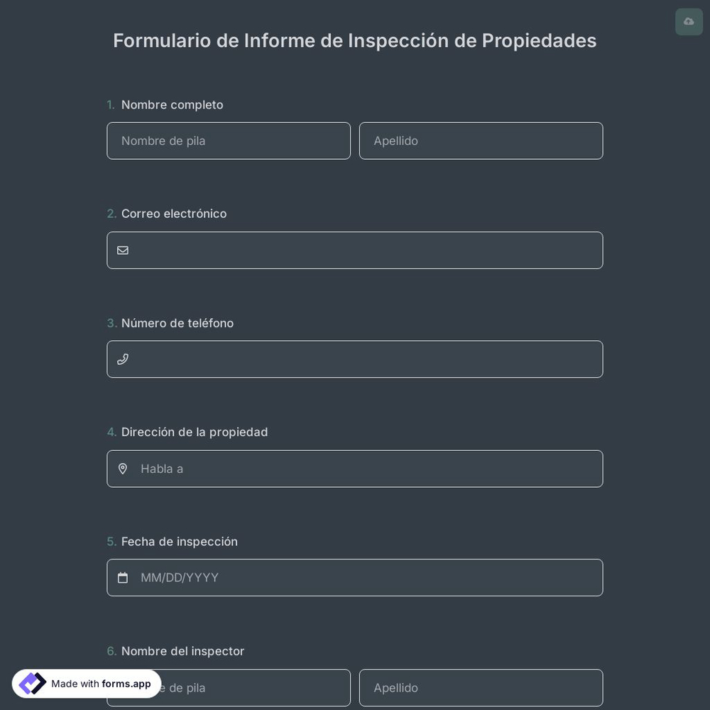 Formulario de Informe de Inspección de Propiedades