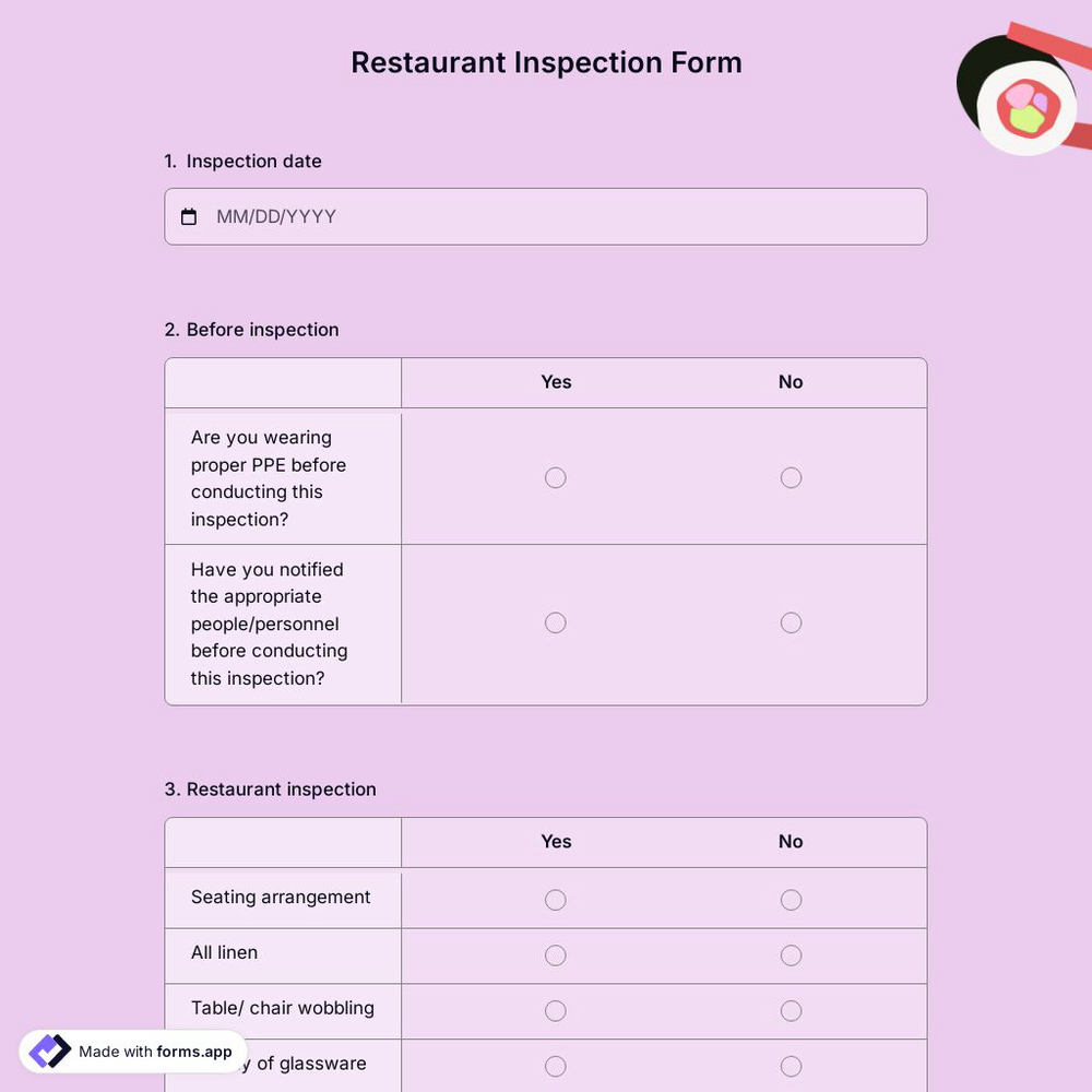 Restaurant Inspection Form