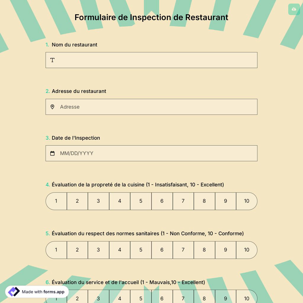 Formulaire de Inspection de Restaurant