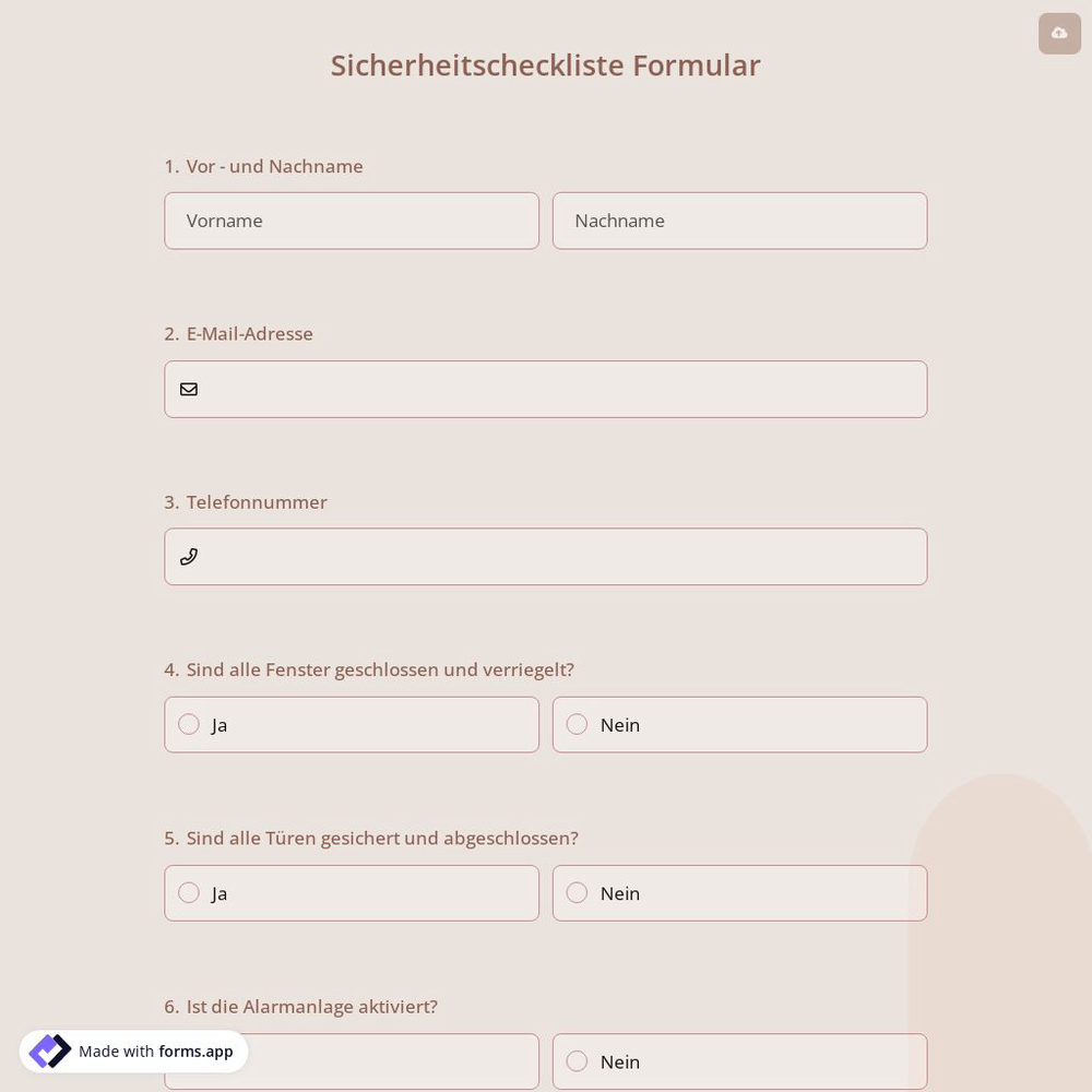 Sicherheitscheckliste Formular