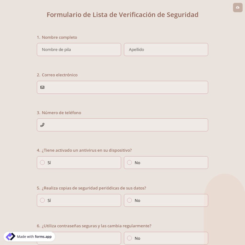 Formulario de Lista de Verificación de Seguridad
