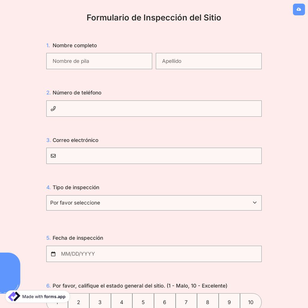 Formulario de Inspección del Sitio
