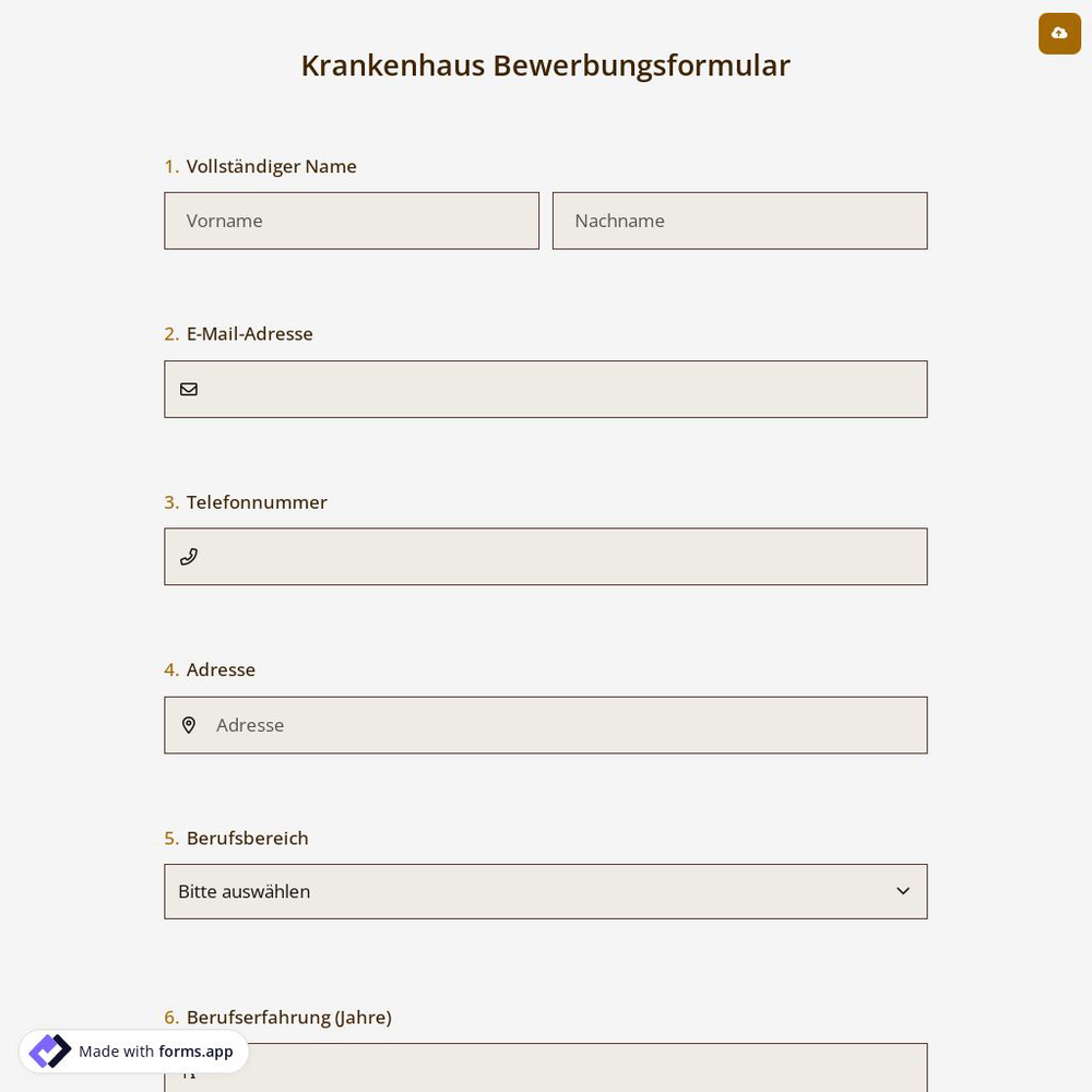 Krankenhaus Bewerbungsformular