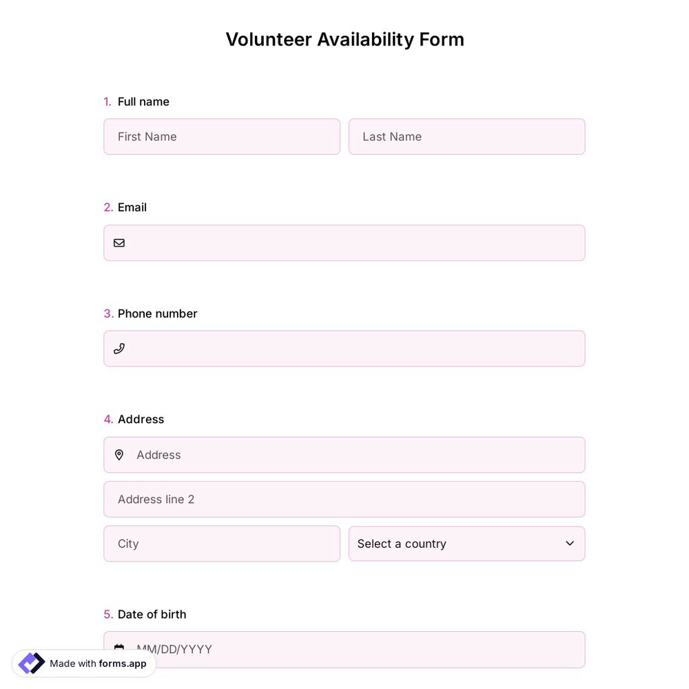 Volunteer Availability Form