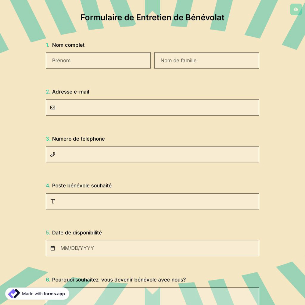 Formulaire de Entretien de Bénévolat