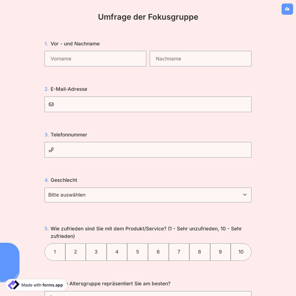 Umfrage der Fokusgruppe