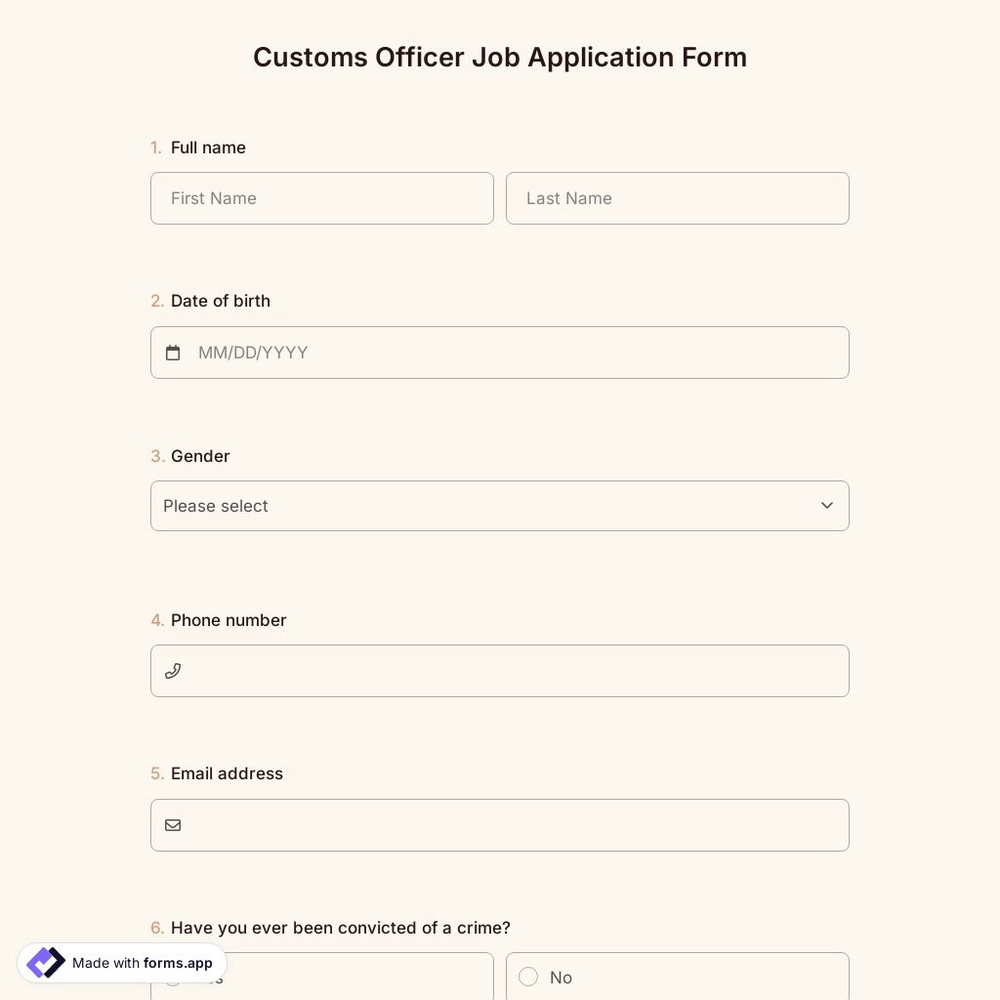 Customs Officer Job Application Form