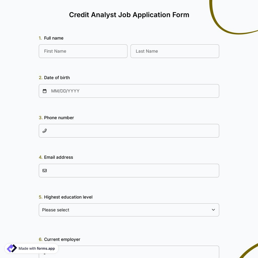 Credit Analyst Job Application Form