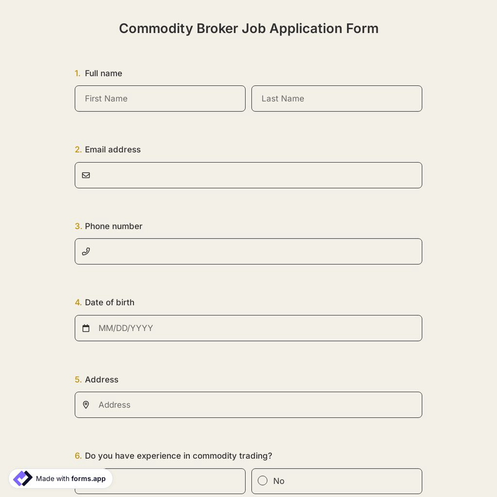 Commodity Broker Job Application Form