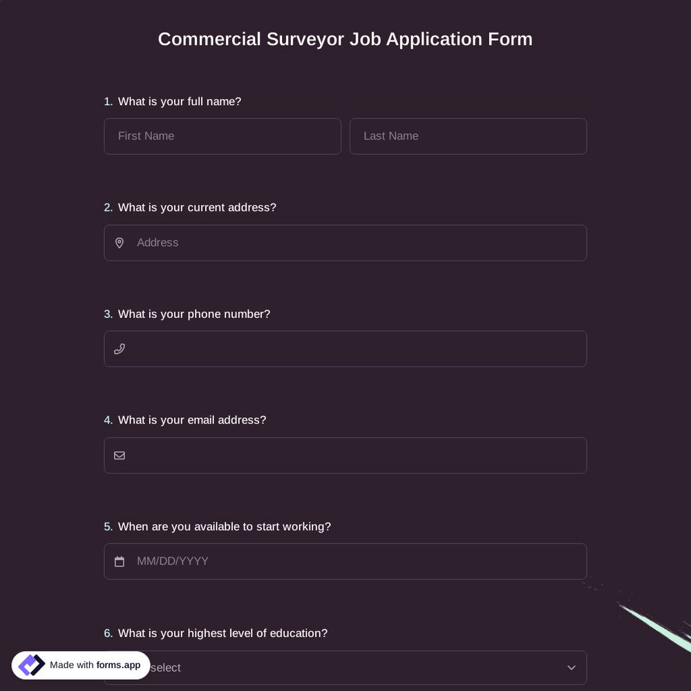 Commercial Surveyor Job Application Form