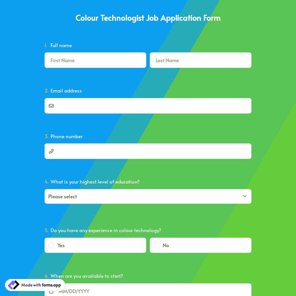 Colour Technologist Job Application Form