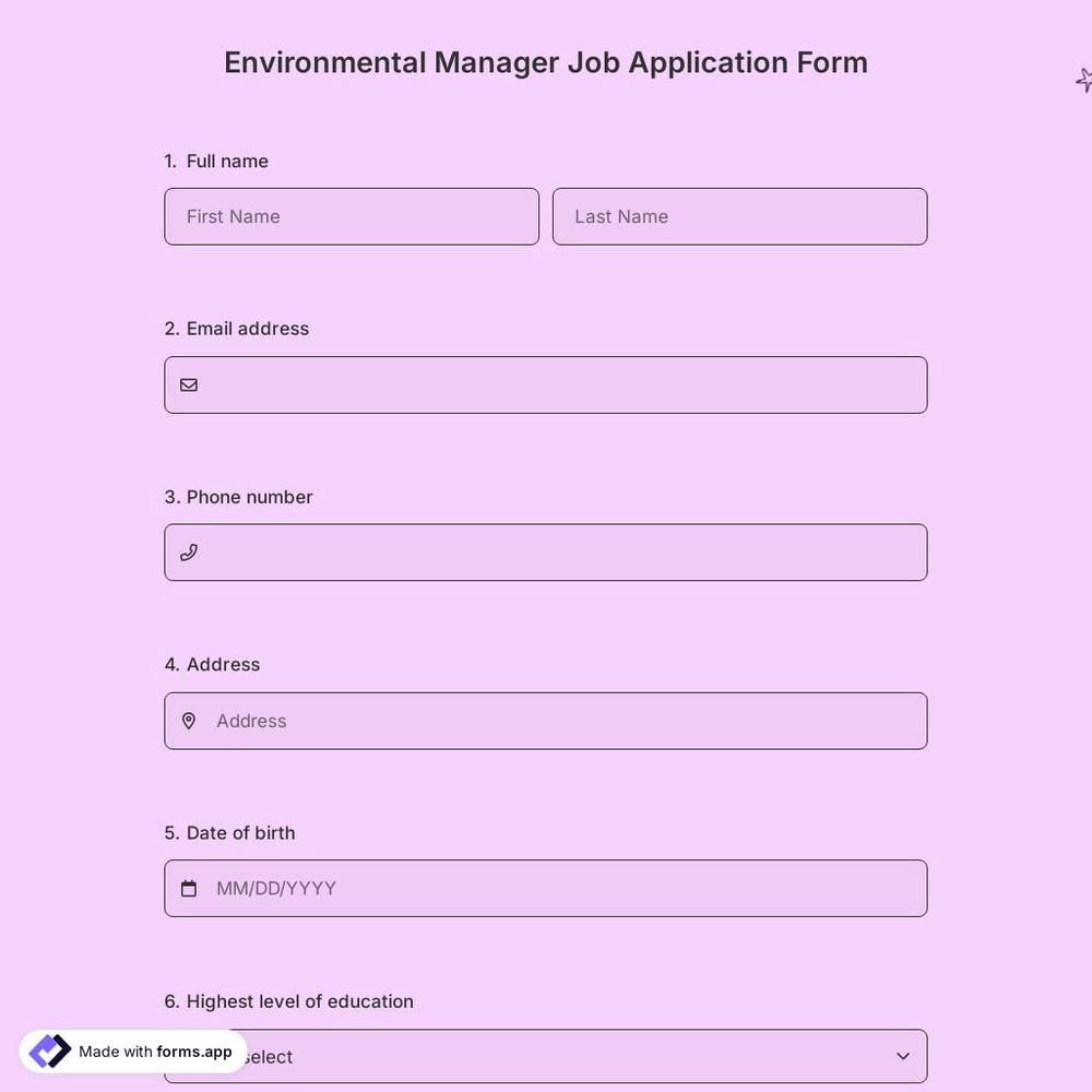Environmental Manager Job Application Form