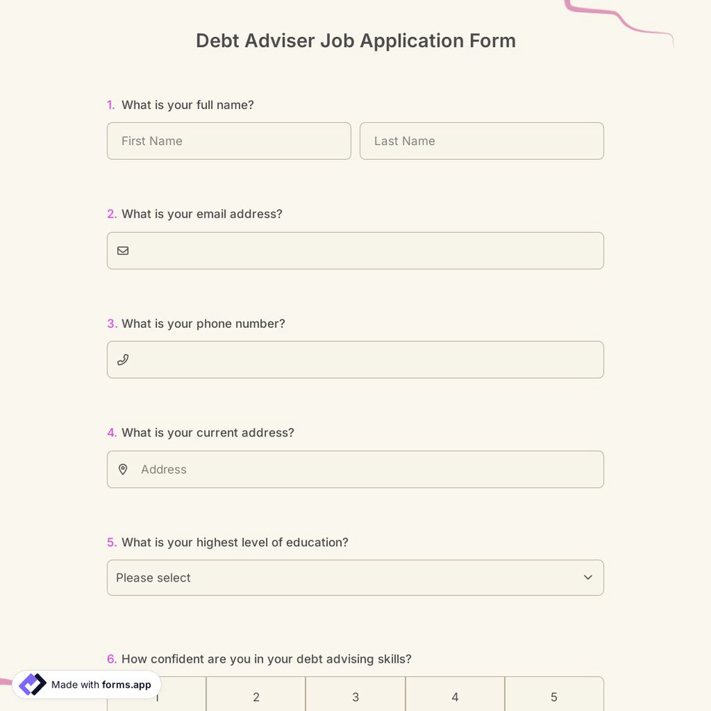 Debt Adviser Job Application Form