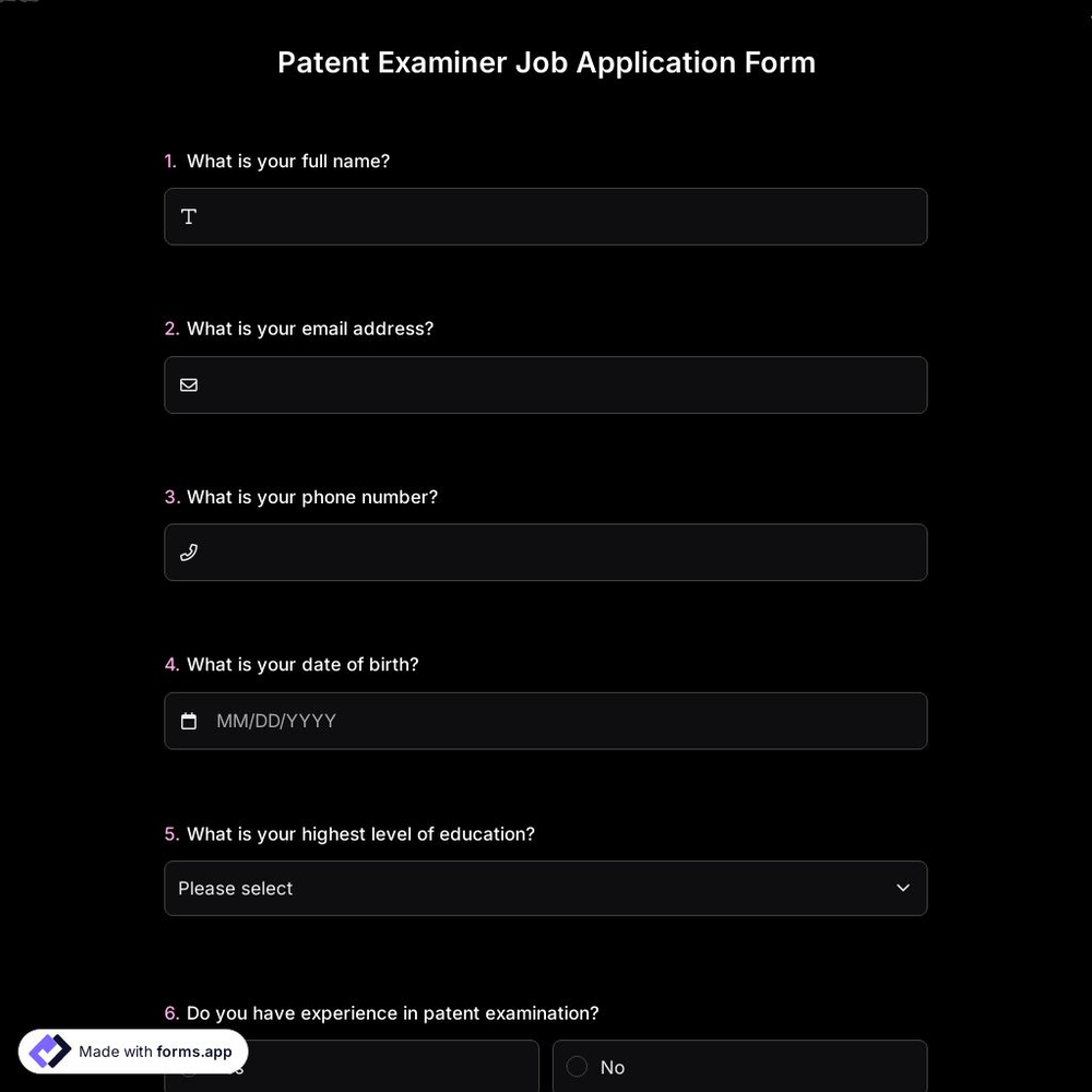 Patent Examiner Job Application Form