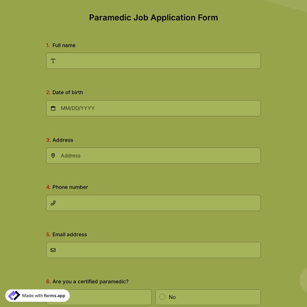 Paramedic Job Application Form