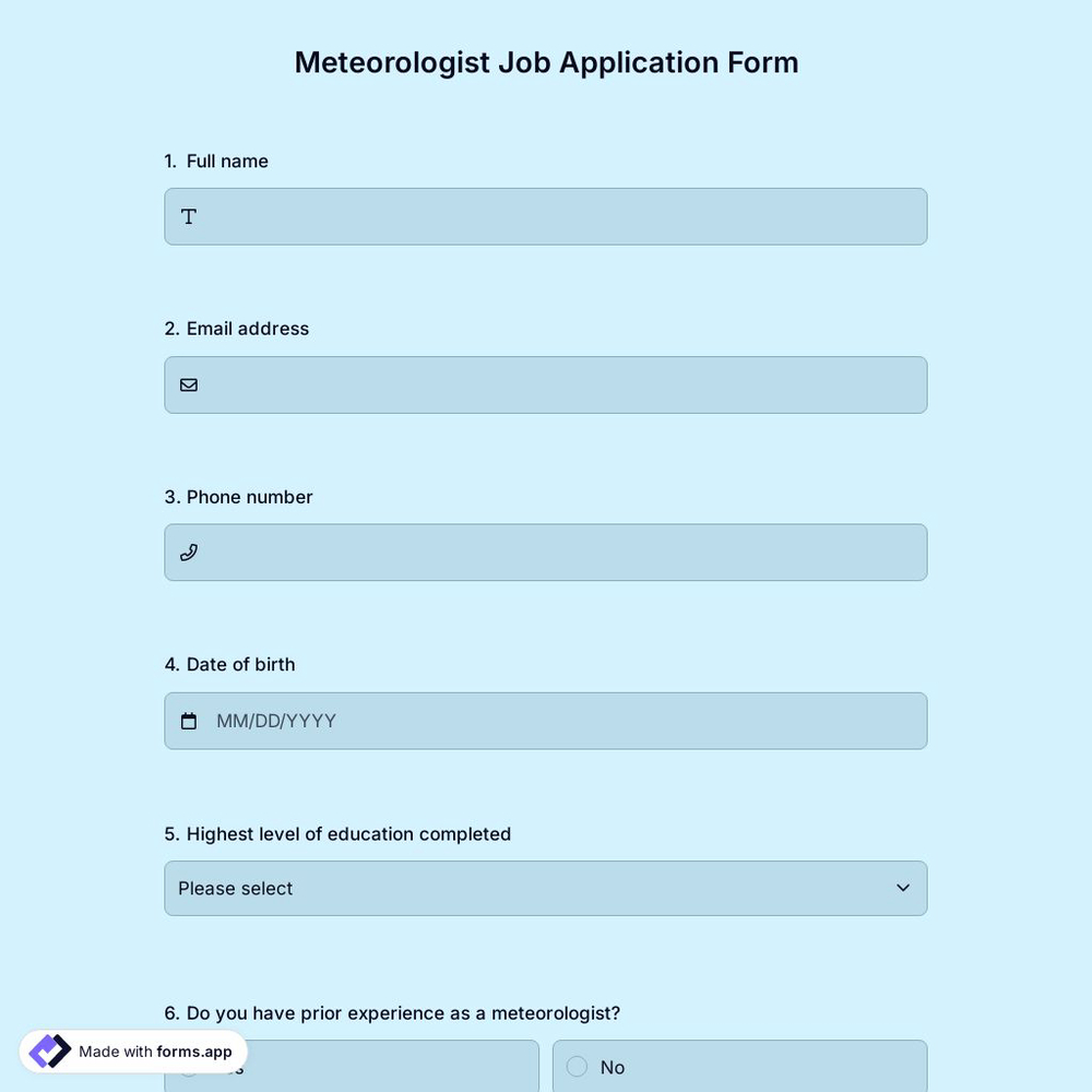 Meteorologist Job Application Form
