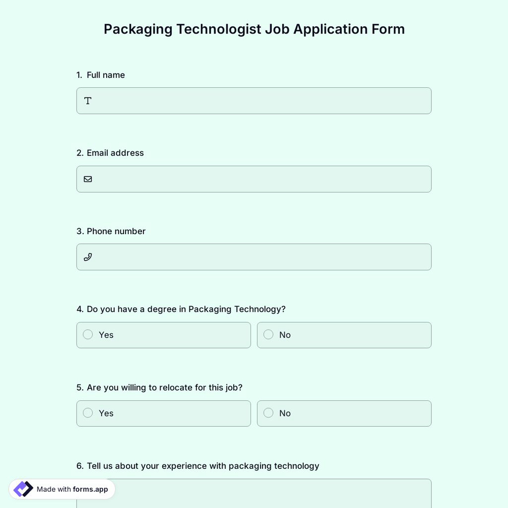 Packaging Technologist Job Application Form