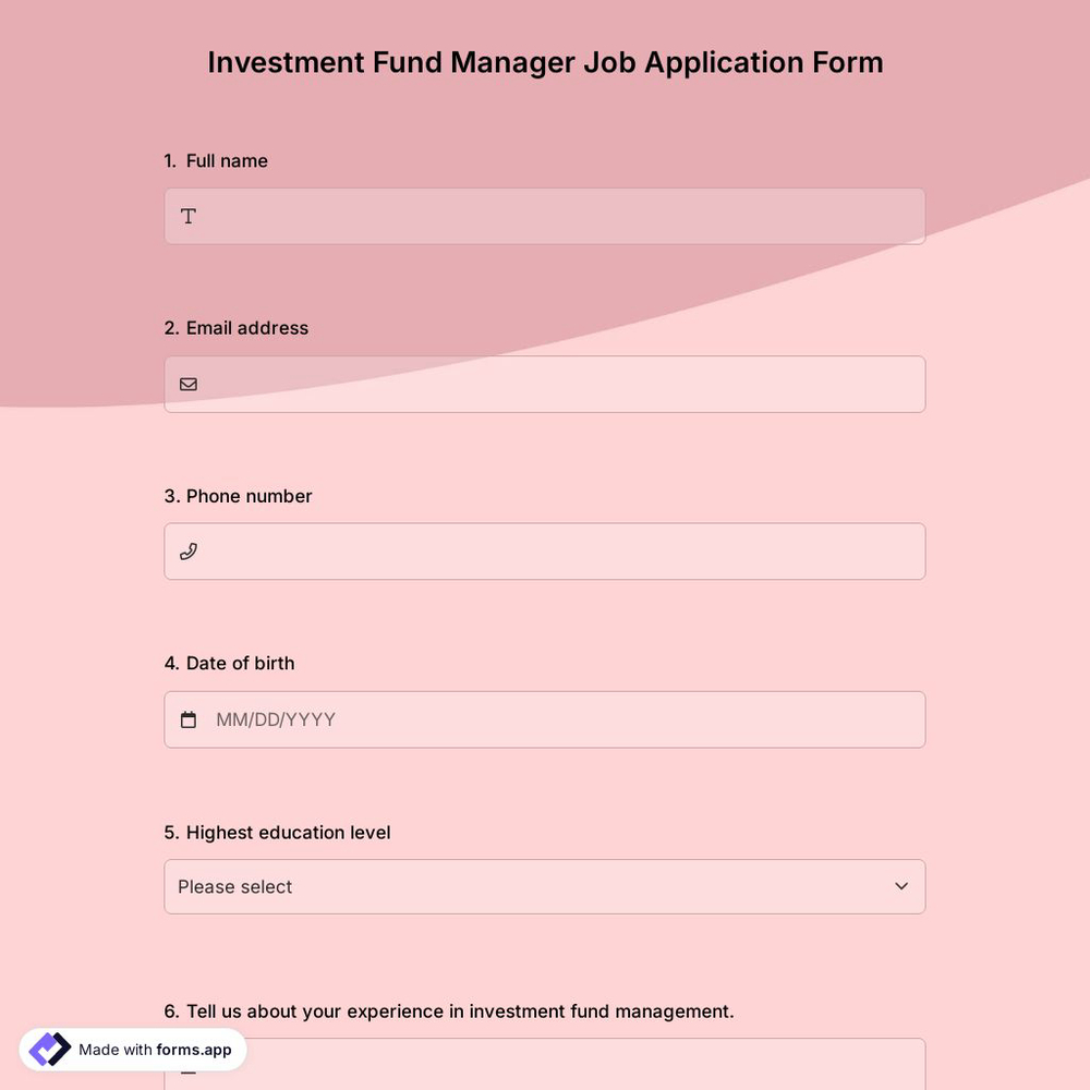 Investment Fund Manager Job Application Form