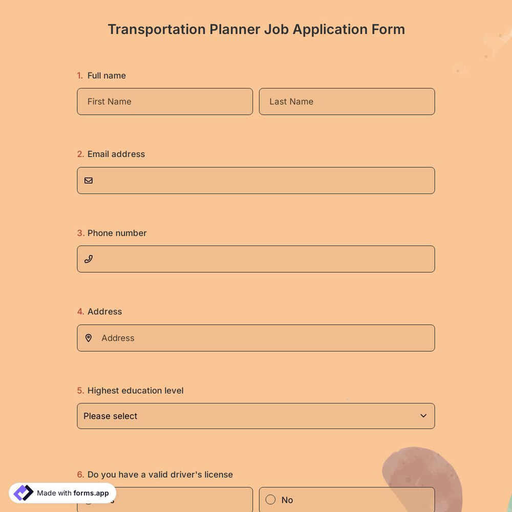 Transportation Planner Job Application Form