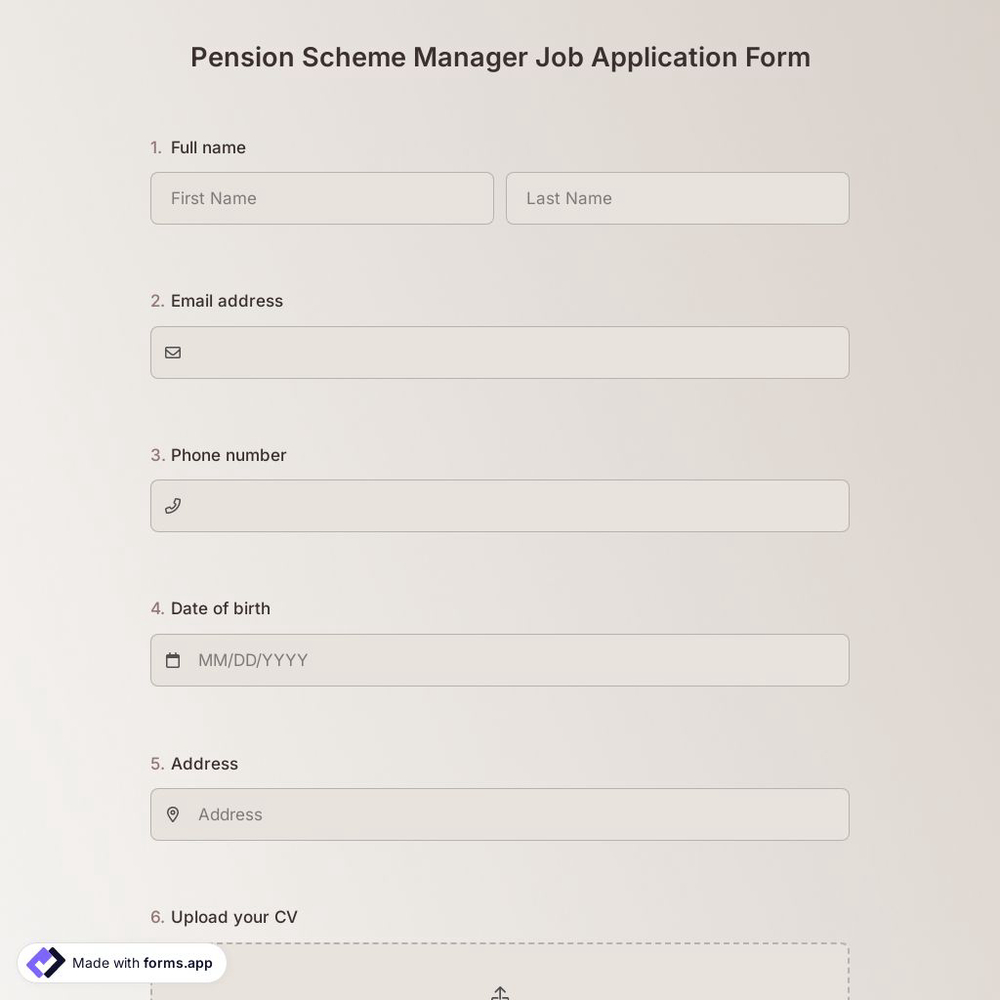 Pension Scheme Manager Job Application Form