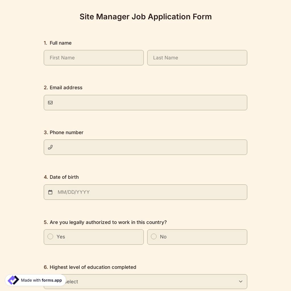 Site Manager Job Application Form