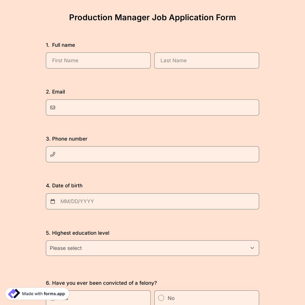 Production Manager Job Application Form
