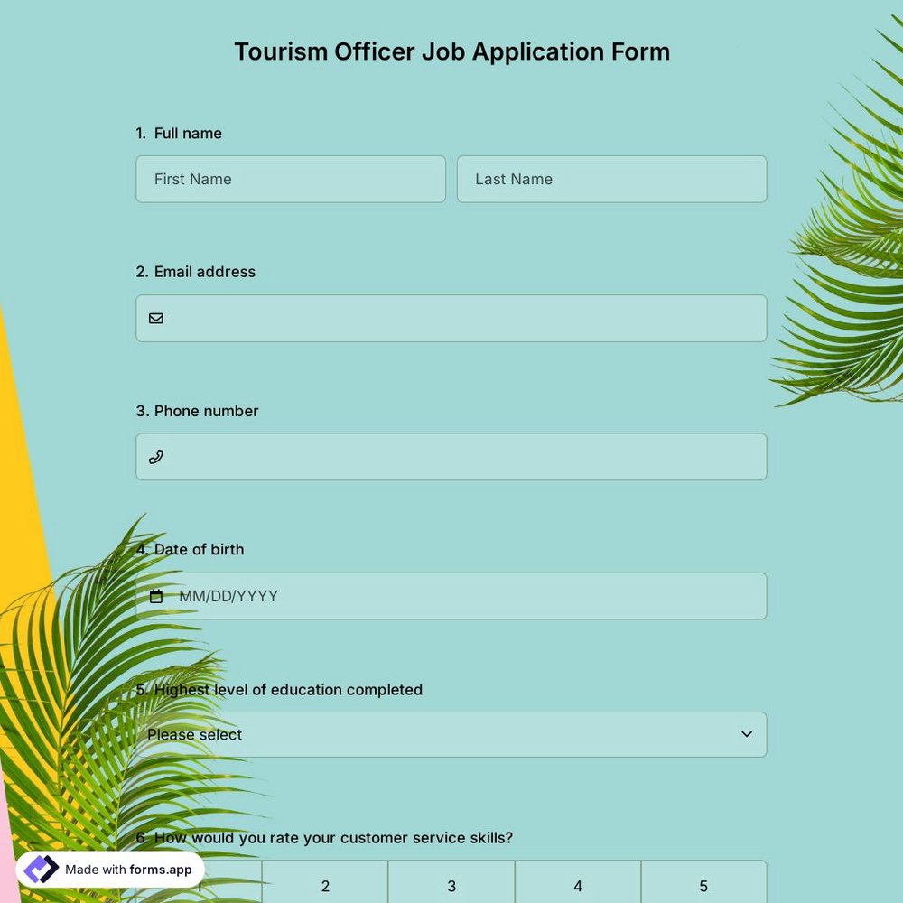 Tourism Officer Job Application Form