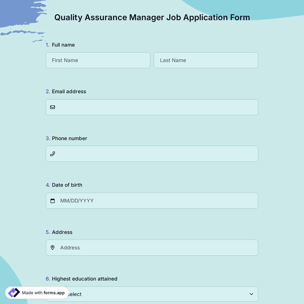 Quality Assurance Manager Job Application Form