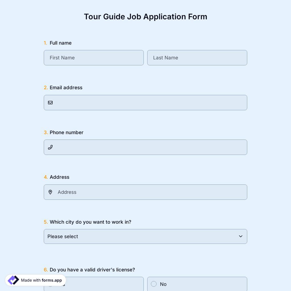 Tour Guide Job Application Form
