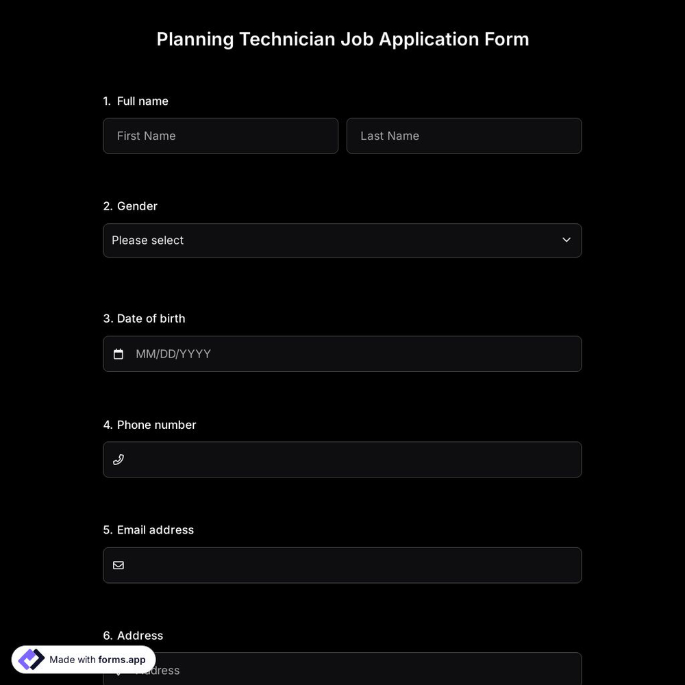 Planning Technician Job Application Form