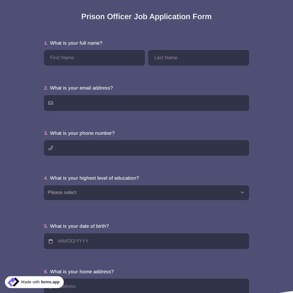 Prison Officer Job Application Form