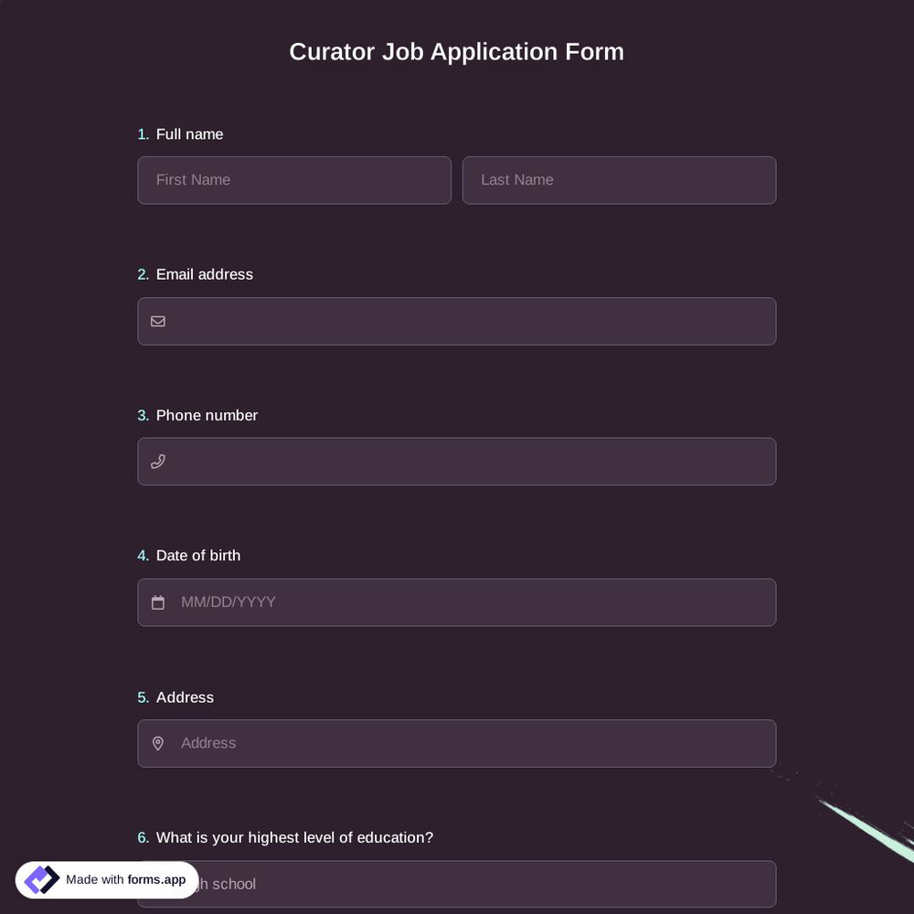 Curator Job Application Form