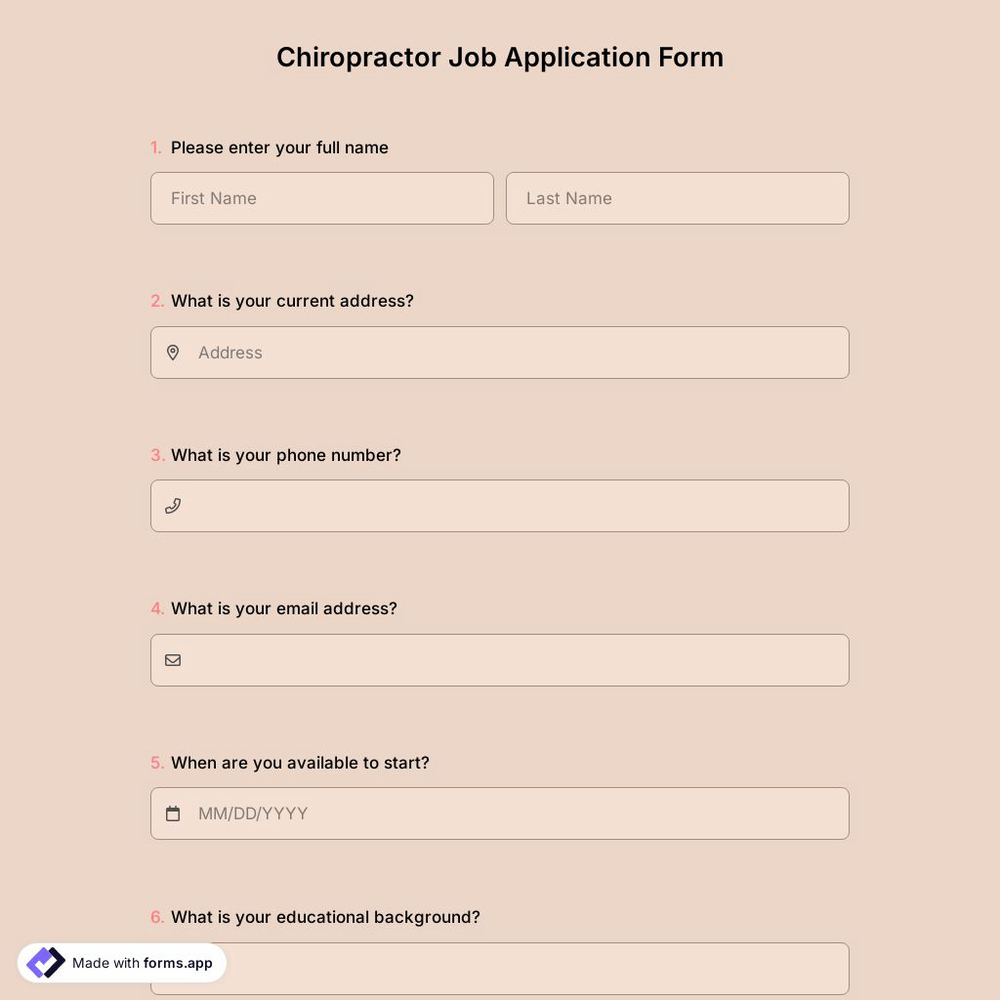 Chiropractor Job Application Form