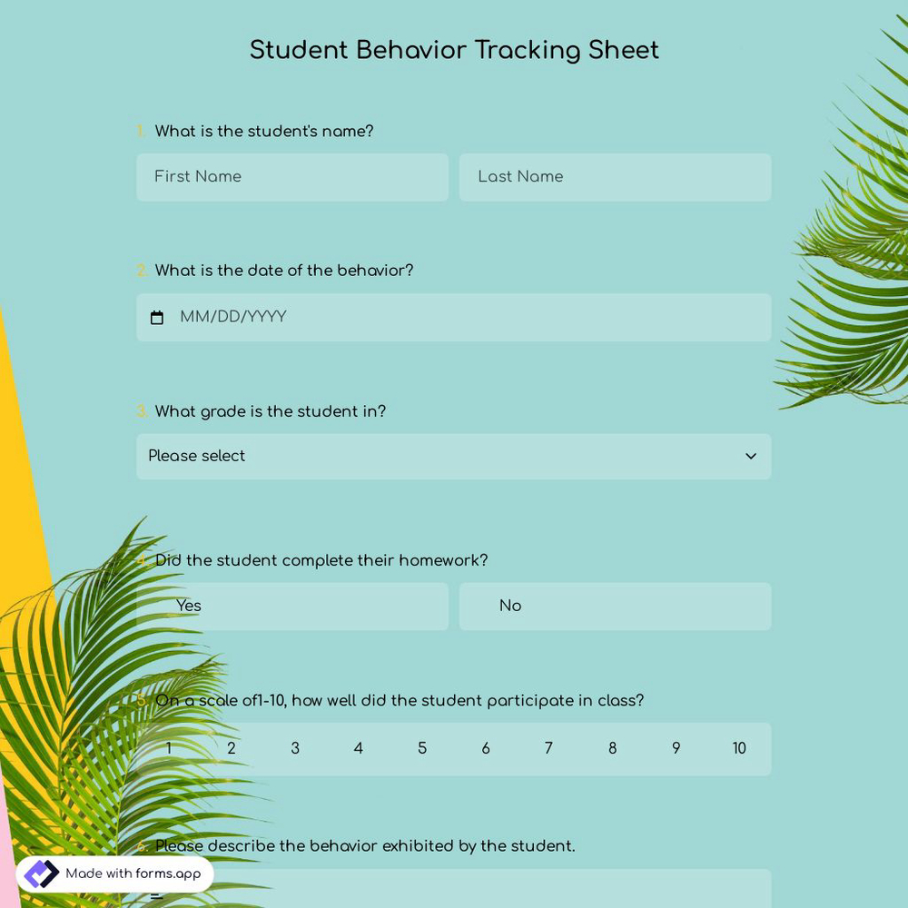 Student Behavior Tracking Sheet